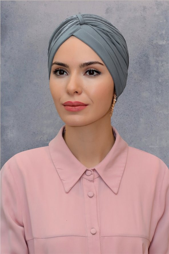 Gri Pratik Hazır Geçmeli Tesettür Bone Fukuro Sandy Kumaş Büzgülü 1831_15 ürün görseli 1