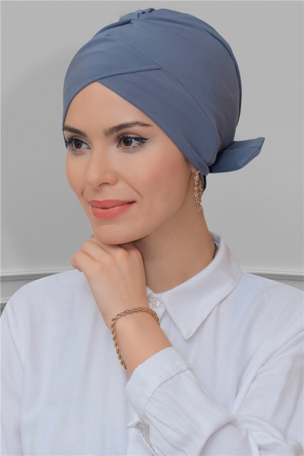 Gri Pratik Hazır Geçmeli Tesettür Bone Sandy Kumaş Fiyonklu Çift Taraflı Tek Çapraz 1833_15 ürün görseli 1