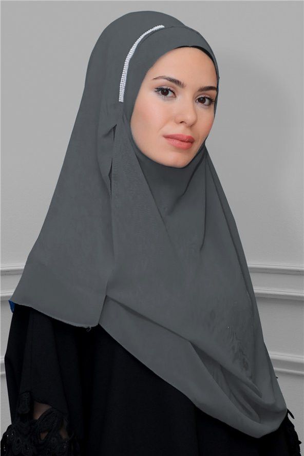 Gri Pratik Hazır Geçmeli Malezya Şal Şifon Taşlı 1850_15 ürün görseli 1