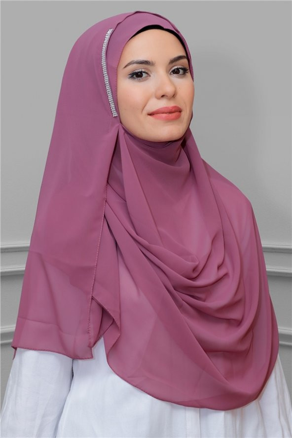 Gül Kurusu Pratik Hazır Geçmeli Malezya Şal Şifon Taşlı 1850_18 ürün görseli 1