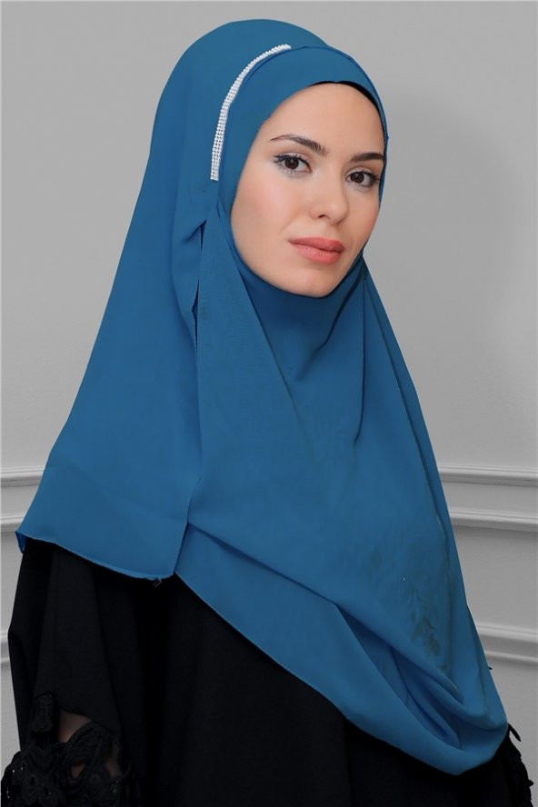 İndigo Pratik Hazır Geçmeli Malezya Şal Şifon Taşlı 1850_34 ürün görseli 1