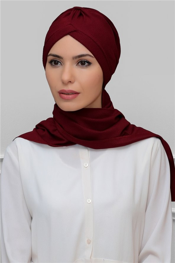 Bordo Pratik Hazır Geçmeli Tesettür Bone Petekli Mevsimlik Büzgülü Atkılı 1860_16 ürün görseli 1