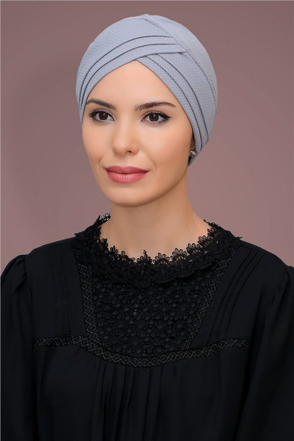 Gri Pratik Hazır Geçmeli Tesettür Bone Petekli Mevsimlik Üç Çapraz Sade 1863_15 ürün görseli 1