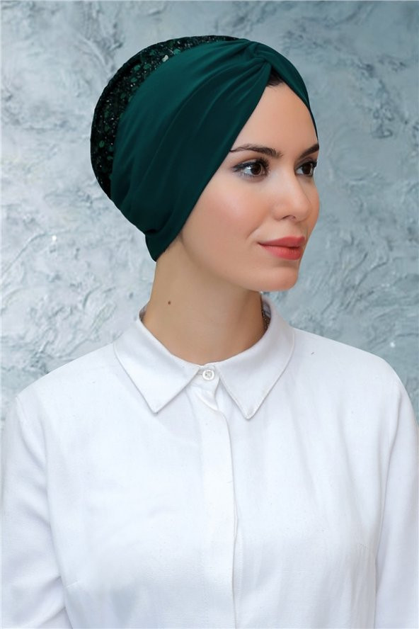 Zümrüt Pratik Hazır Geçmeli Tesettür Bone Sandy Kumaş Pullu Büzgülü 1906_37 ürün görseli 1