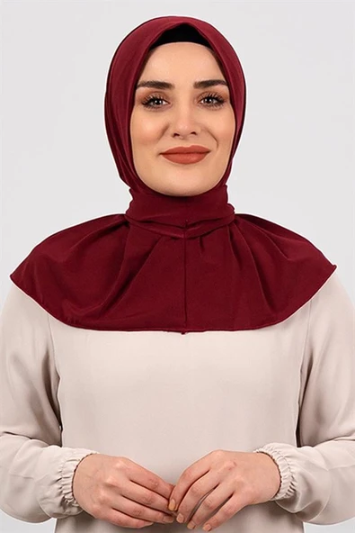 Bordo Pratik Hazır Geçmeli Tesettür Eşarp Sandy Kumaş Arkadan Çıtçıtlı 2101_16 ürün görseli 1