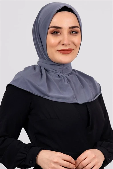 Gri Pratik Hazır Geçmeli Tesettür Eşarp Sandy Kumaş Arkadan Çıtçıtlı 2101_15 ürün görseli 1