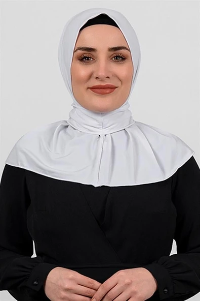 Beyaz Pratik Hazır Geçmeli Tesettür Eşarp Sandy Kumaş Arkadan Çıtçıtlı 2101_42 ürün görseli 1