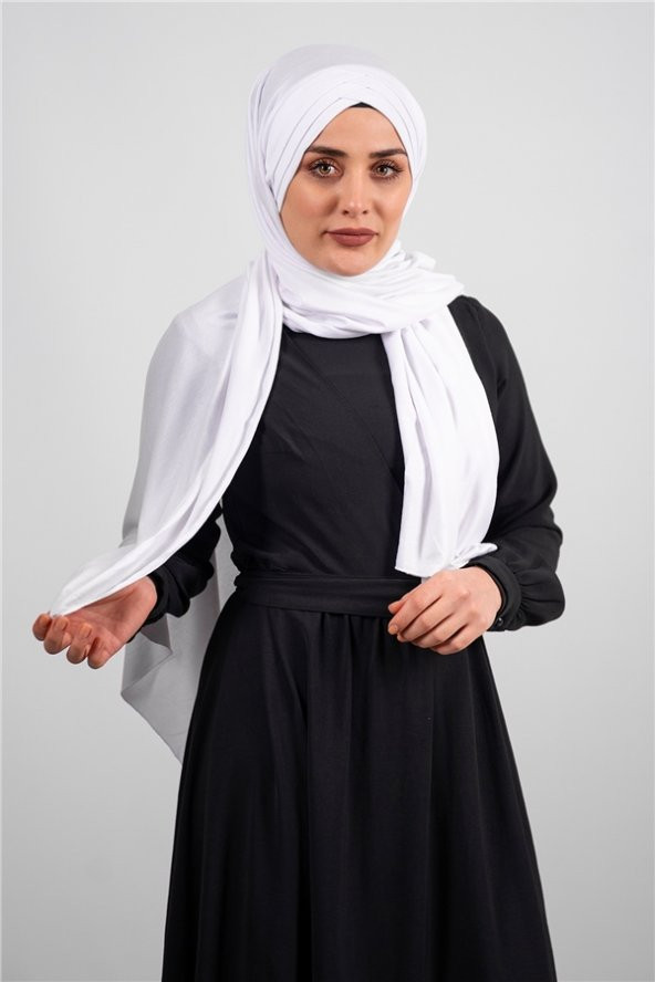 Beyaz Arkadan Bağlamalı Şal Viskon Kumaş Üç Bantlı 2103_42 ürün görseli 1