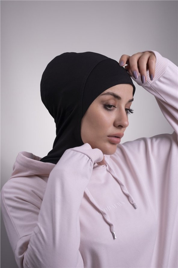 Siyah Pratik Hazır Geçmeli Bone Viskon Kumaş Hijab Spor 2106_01 ürün görseli 1
