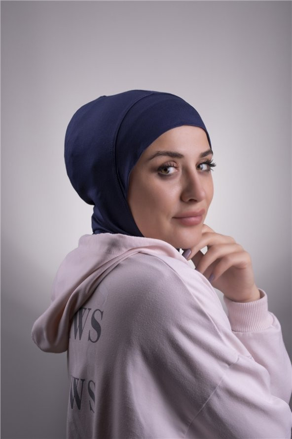 Lacivert Pratik Hazır Geçmeli Bone Viskon Kumaş Hijab Spor 2106_02 ürün görseli 1