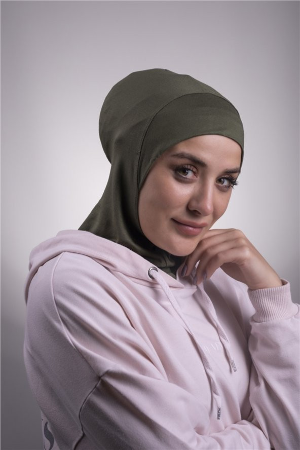Haki Pratik Hazır Geçmeli Bone Viskon Kumaş Hijab Spor 2106_09 ürün görseli 1
