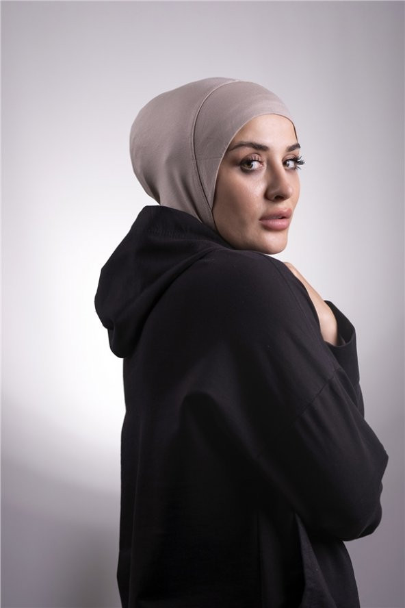 Bej Pratik Hazır Geçmeli Bone Viskon Kumaş Hijab Spor 2106_12 ürün görseli 1