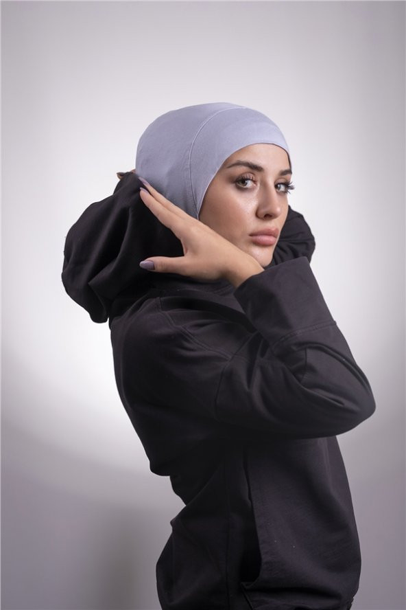 Gri Pratik Hazır Geçmeli Bone Viskon Kumaş Hijab Spor 2106_15 ürün görseli 1
