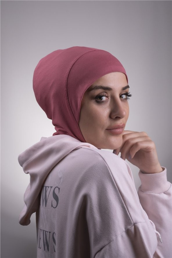 Gül Kurusu Pratik Hazır Geçmeli Bone Viskon Kumaş Hijab Spor 2106_18 ürün görseli 1