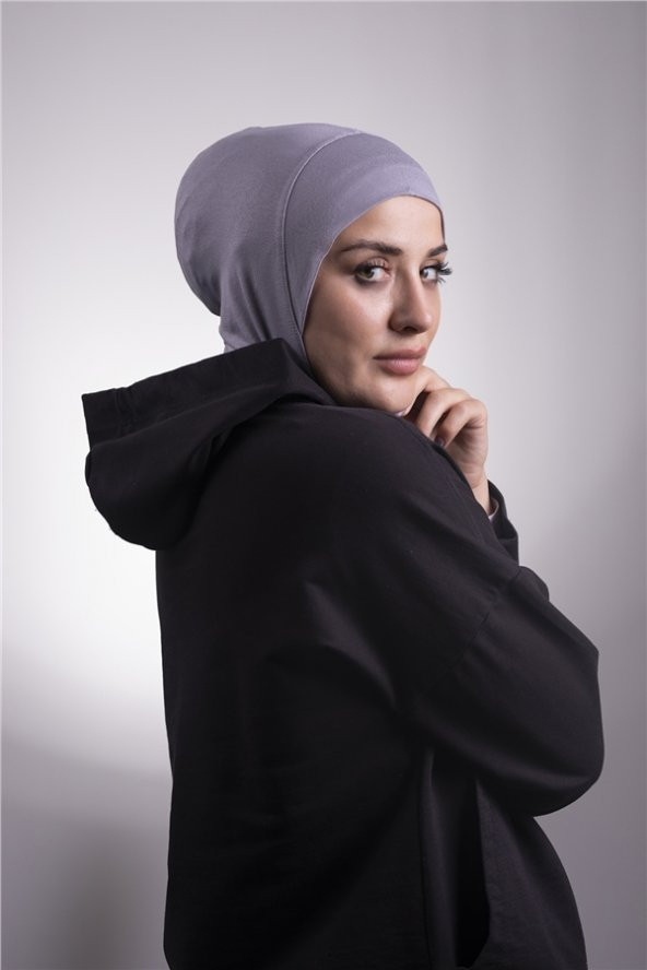 Koyu Gri Pratik Hazır Geçmeli Bone Viskon Kumaş Hijab Spor 2106_23 ürün görseli 1