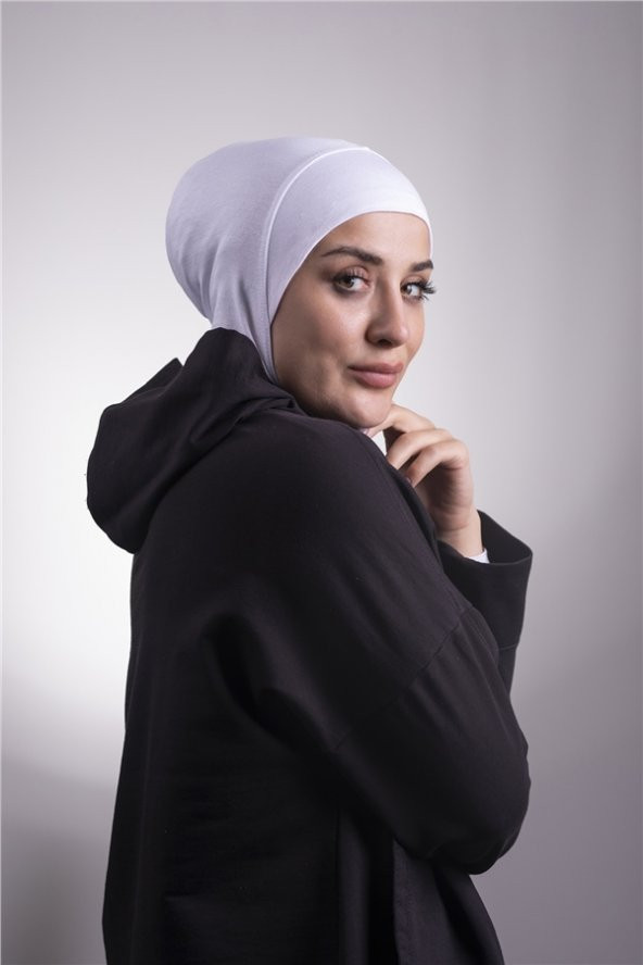 Beyaz Pratik Hazır Geçmeli Bone Viskon Kumaş Hijab Spor 2106_42 ürün görseli 1