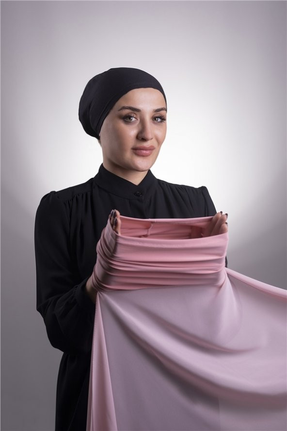 Pudra Pratik Hazır Geçmeli Şal Şifon Boru Boneli 3001_06 ürün görseli 1