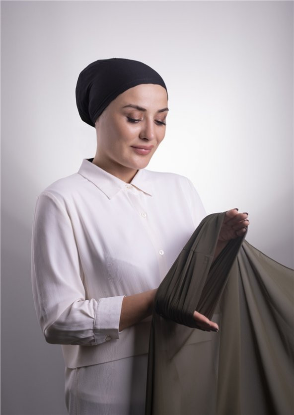 Haki Pratik Hazır Geçmeli Şal Şifon Boru Boneli 3001_09 ürün görseli 1