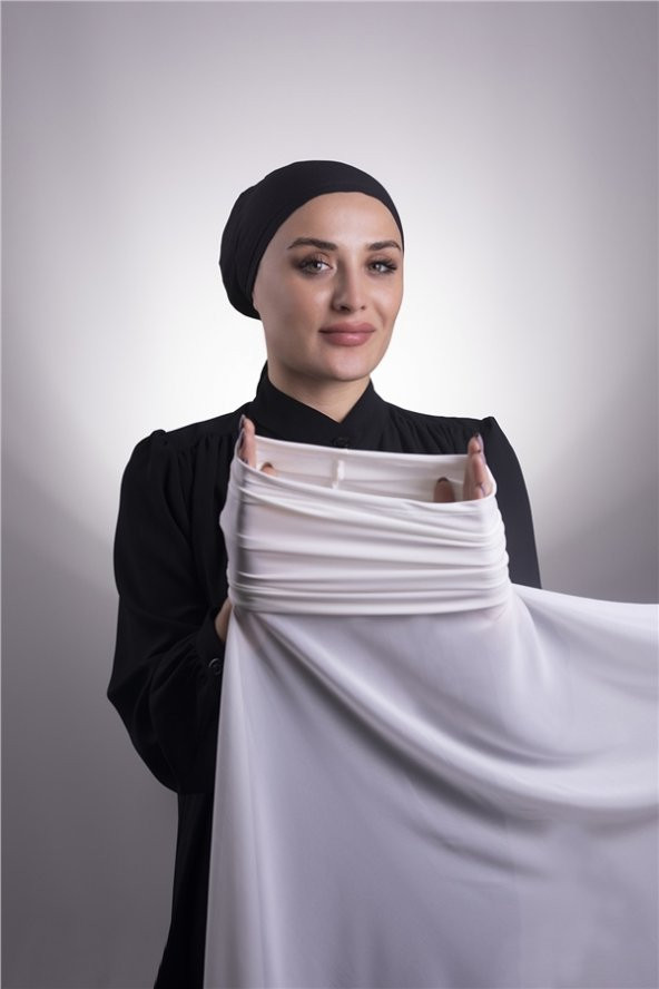Krem Pratik Hazır Geçmeli Şal Şifon Boru Boneli 3001_40 ürün görseli 1