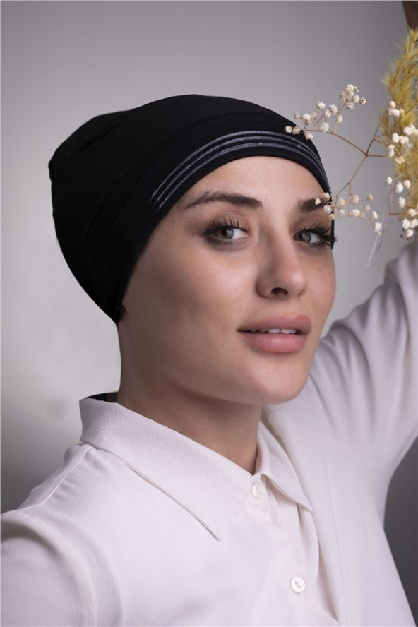 Siyah Arkadan Bağlamalı İç Bone Viskon Kumaş Kaymaz Silikonlu 3002_01 ürün görseli 1