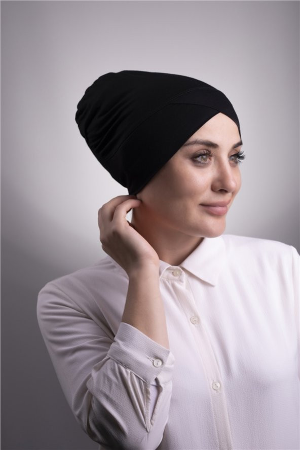 Siyah Pratik Hazır Geçmeli İç Bone Viskon Kumaş Çapraz Tek Bantlı 3004_01 ürün görseli 1