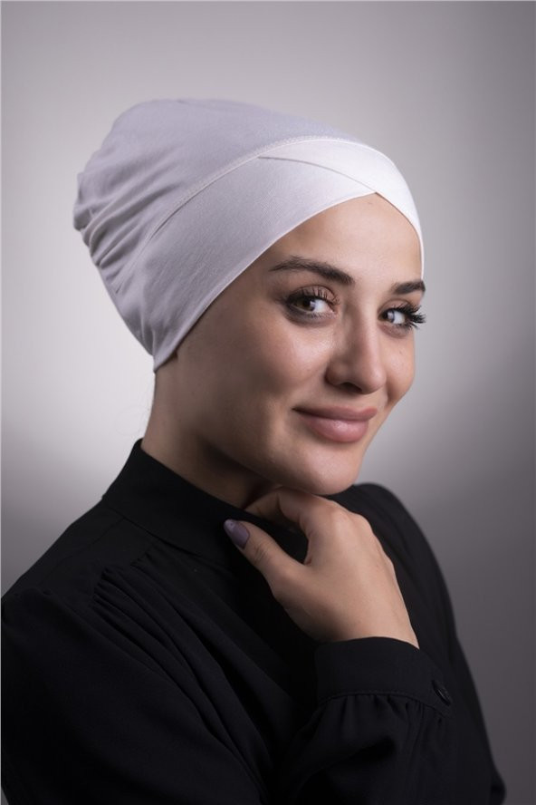 Krem Pratik Hazır Geçmeli İç Bone Viskon Kumaş Çapraz Tek Bantlı 3004_40 ürün görseli 1