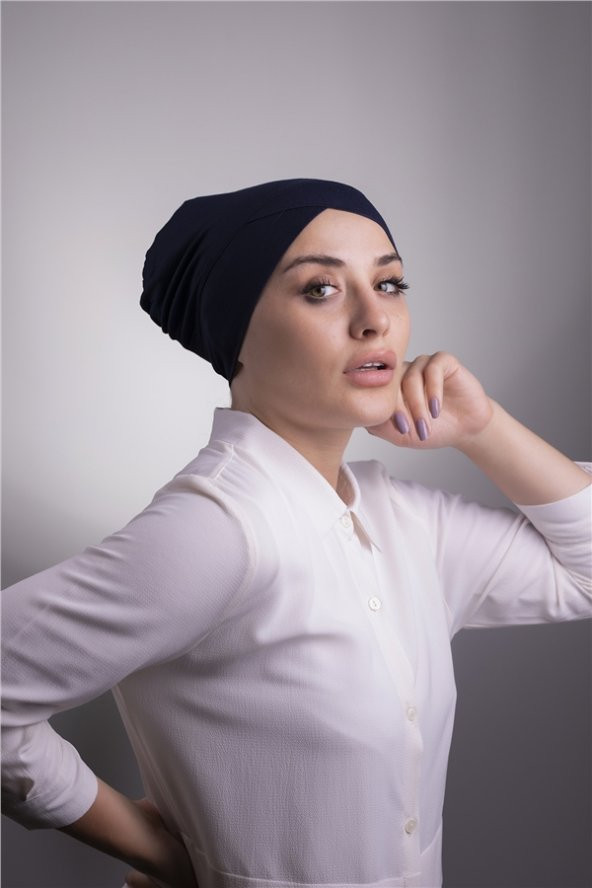Lacivert Pratik Hazır Geçmeli İç Bone Viskon Kumaş Çapraz Tek Bantlı 3004_02 ürün görseli 1