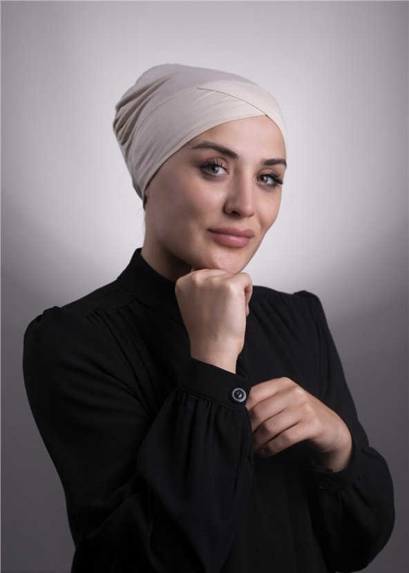Bej Pratik Hazır Geçmeli İç Bone Viskon Kumaş Çapraz Tek Bantlı 3004_12 ürün görseli 1