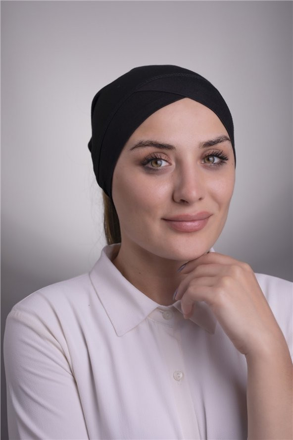 Siyah Pratik Hazır Geçmeli İç Bone Viskon Kumaş Çapraz Boru Tek Bantlı 3005_01 ürün görseli 1