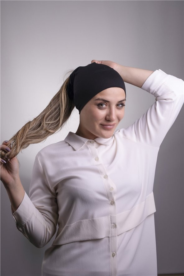 Siyah Pratik Hazır Geçmeli İç Bone Viskon Kumaş Dikişsiz Boru Bone 3006_01 ürün görseli 1