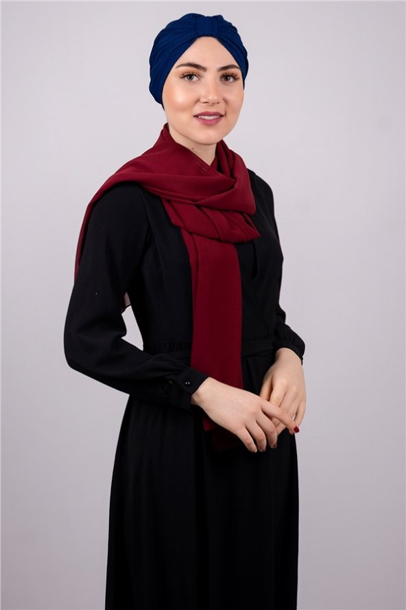 Lacivert Pratik Hazır Geçmeli Tesettür Bone Petekli Büzgülü 1204E_02 ürün görseli 1