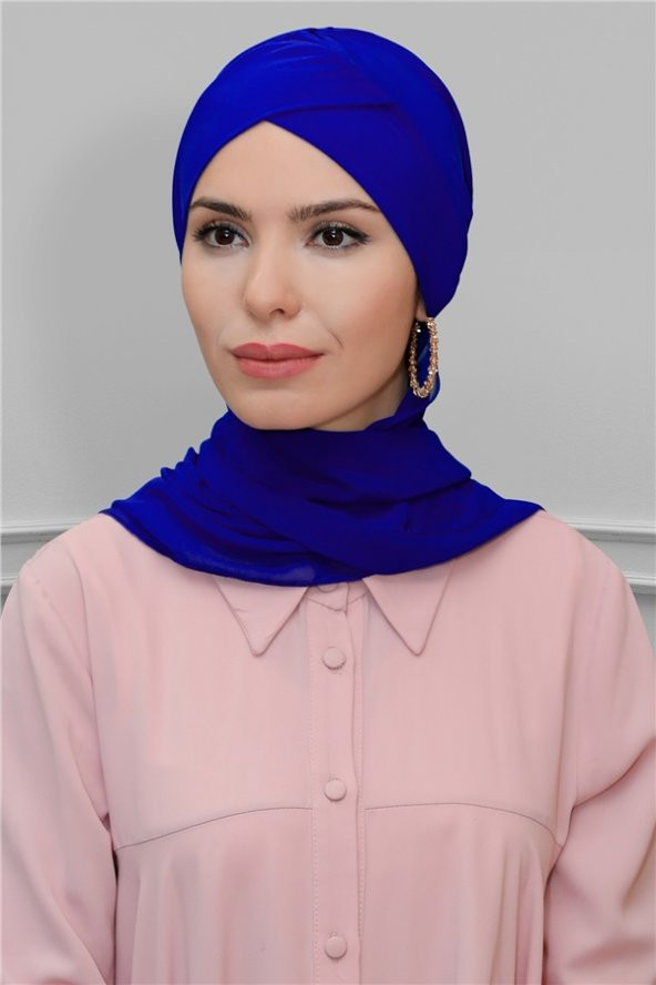 Saks M. Pratik Hazır Geçmeli Tesettür Bone Sandy Kumaş Çapraz Büzgülü Şifon Atkılı 1801A_24 ürün görseli 1