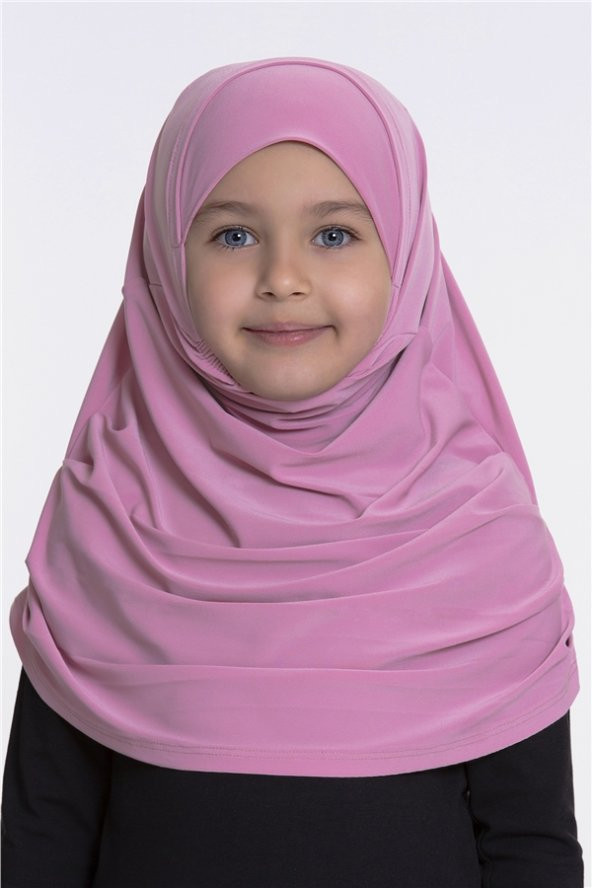 Pembe Pratik Hazır Geçmeli Çocuk Tesettür Bone Sandy Kumaş Kendinden Boneli 78_04 ürün görseli 1