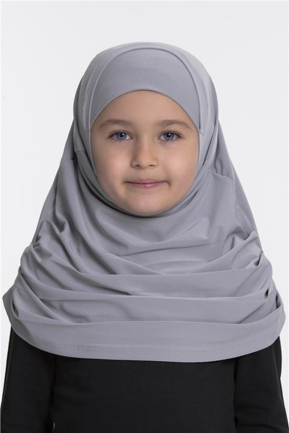 Gri Pratik Hazır Geçmeli Çocuk Tesettür Bone Sandy Kumaş Kendinden Boneli 78_15 ürün görseli 1