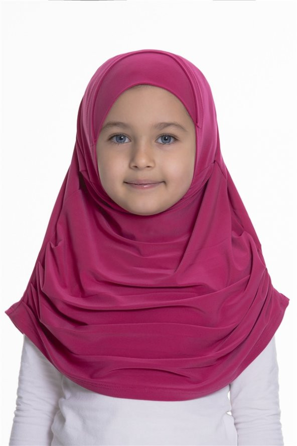 Fuşya Pratik Hazır Geçmeli Çocuk Tesettür Bone Sandy Kumaş Kendinden Boneli 78_20 ürün görseli 1