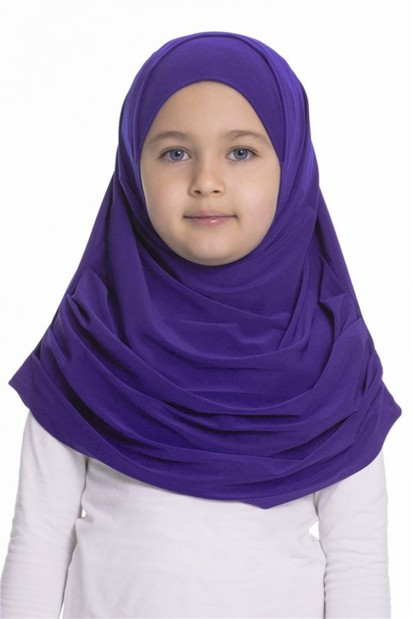 Mor Pratik Hazır Geçmeli Çocuk Tesettür Bone Sandy Kumaş Kendinden Boneli 78_22 ürün görseli 1