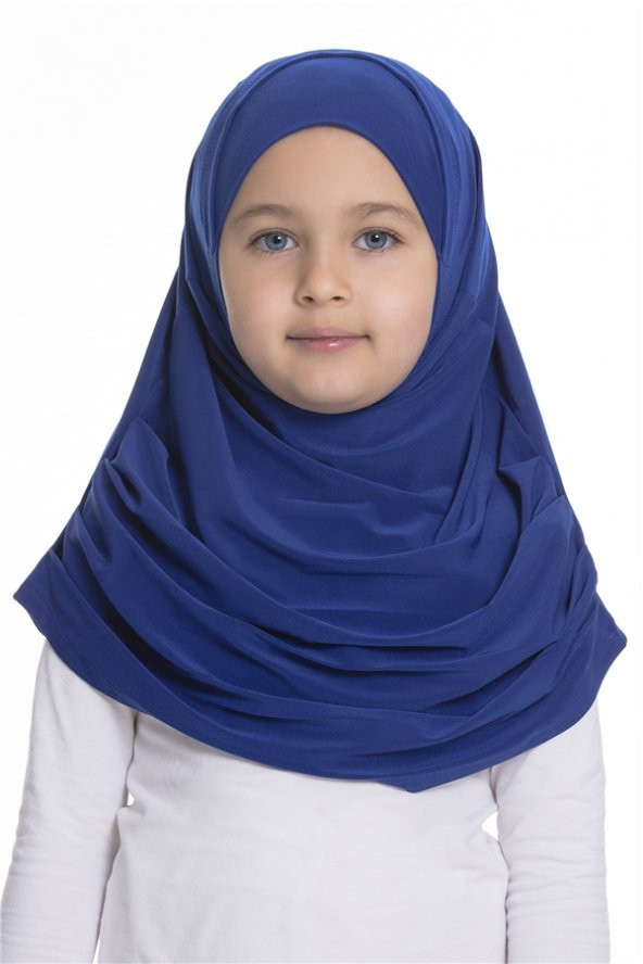 Saks Mavisi Pratik Hazır Geçmeli Çocuk Tesettür Bone Sandy Kumaş Kendinden Boneli 78_24 ürün görseli 1
