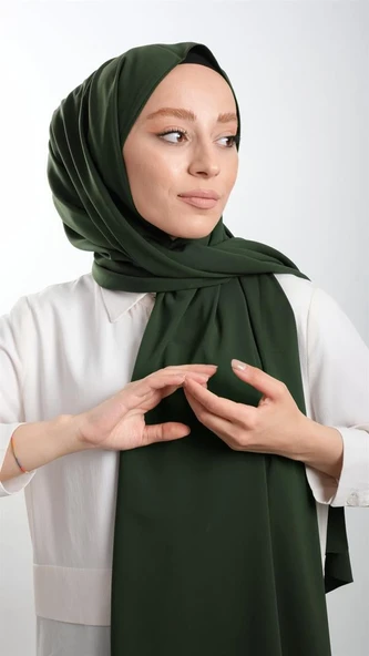 Haki Düz Klasik Şal Medine İpeği Sade 202103_09 ürün görseli 1