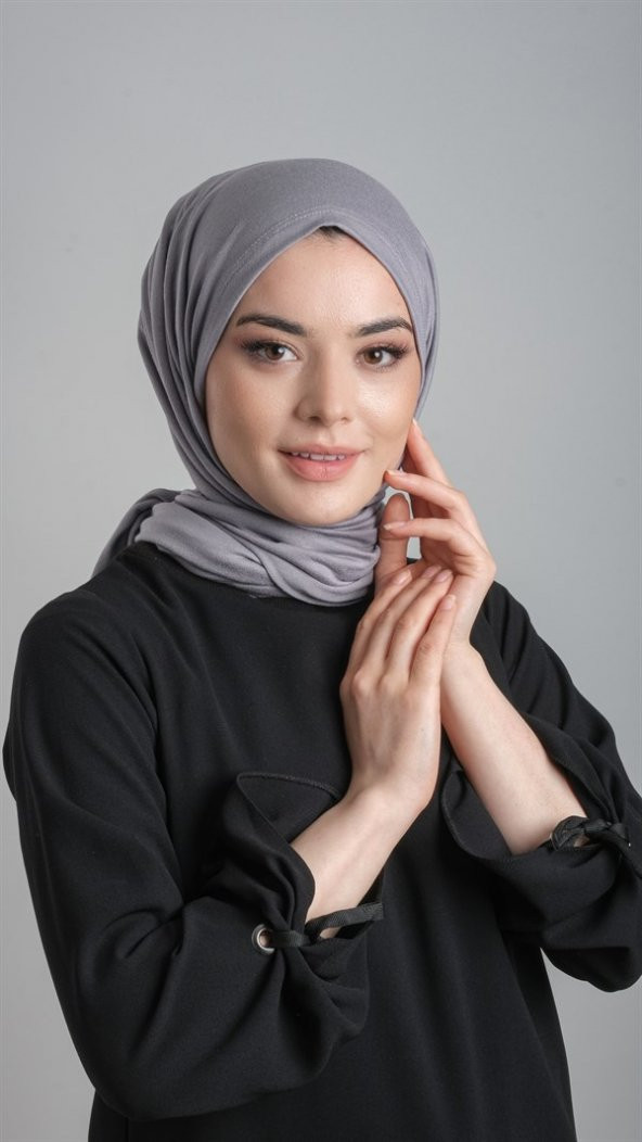 Gri Pratik Hazır Geçmeli Şal Viskon Kumaş Penye Şal 2108_15 ürün görseli 1