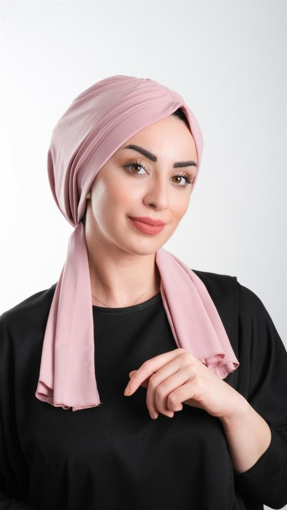 Pudra Pratik Hazır Geçmeli Tesettür Bone Kesik Elyaf Sade 2111_06 ürün görseli 1