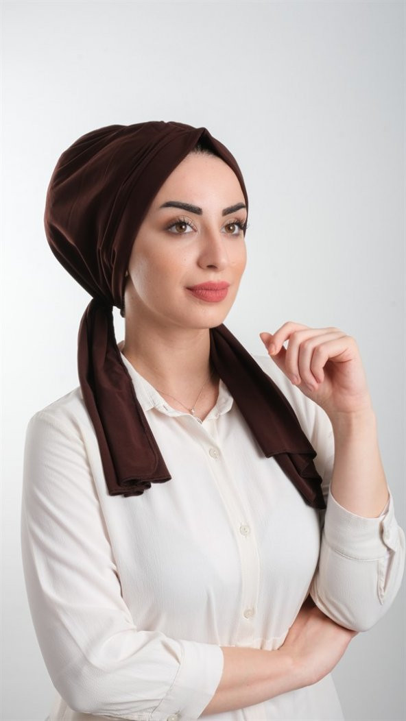 Kahverengi Pratik Hazır Geçmeli Tesettür Bone Kesik Elyaf Sade 2111_14 ürün görseli 1