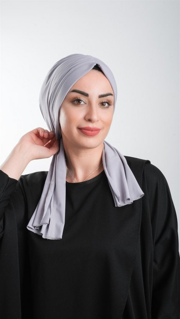 Gri Pratik Hazır Geçmeli Tesettür Bone Kesik Elyaf Sade 2111_15 ürün görseli 1