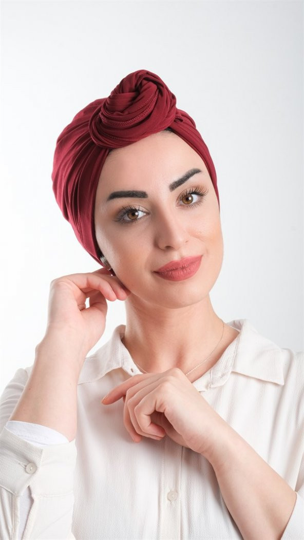 Bordo Pratik Hazır Geçmeli Tesettür Bone Kesik Elyaf Sade 2111_16 ürün görseli 1