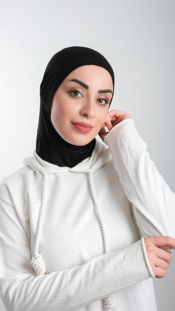 Siyah Pratik Hazır Geçmeli Tesettür Bone Sandy Kumaş Spor Hijab 2113_01 ürün görseli 1