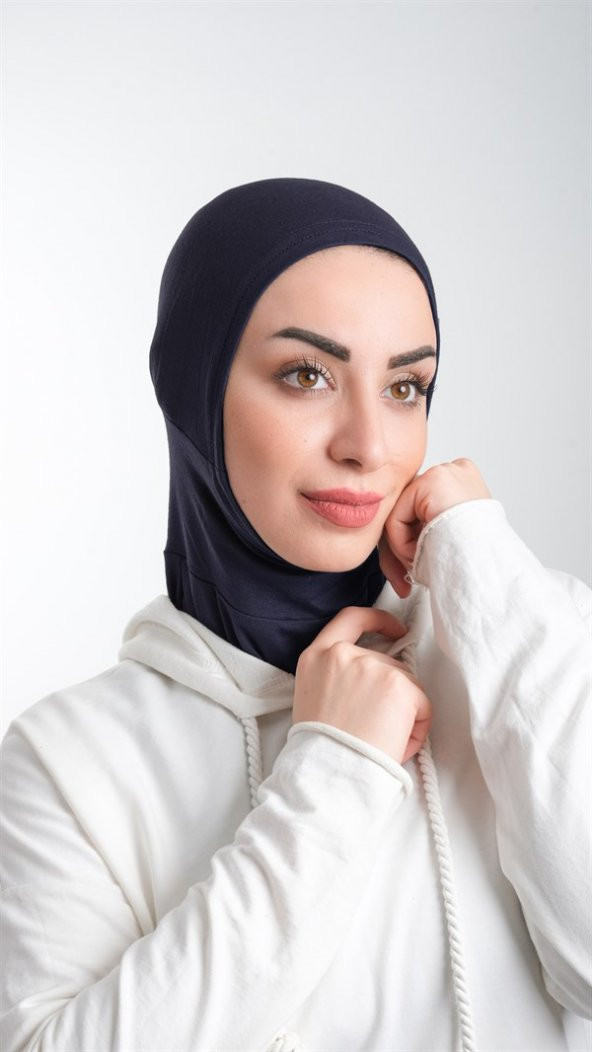 Lacivert Pratik Hazır Geçmeli Tesettür Bone Sandy Kumaş Spor Hijab 2113_02 ürün görseli 1