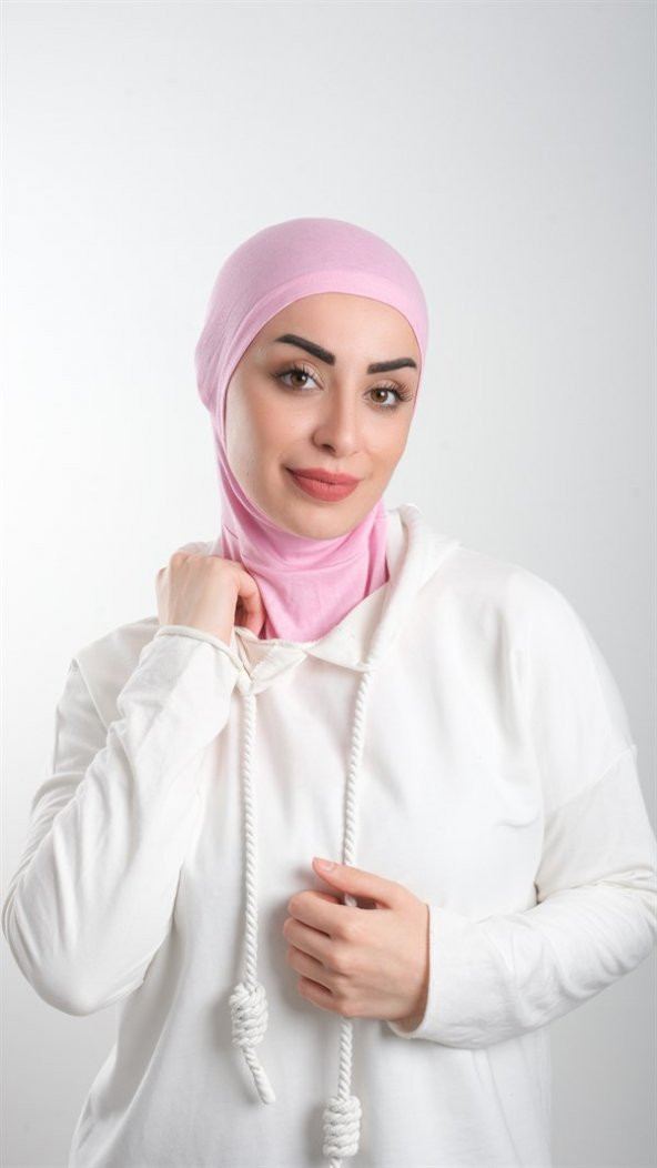 Pembe Pratik Hazır Geçmeli Tesettür Bone Sandy Kumaş Spor Hijab 2113_04 ürün görseli 1