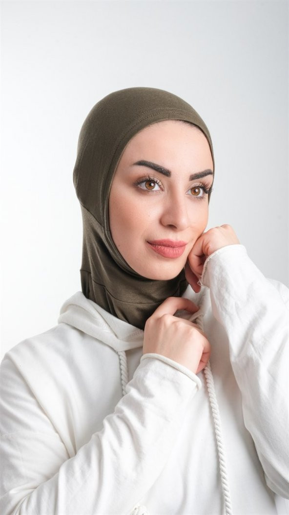 Haki Pratik Hazır Geçmeli Tesettür Bone Sandy Kumaş Spor Hijab 2113_09 ürün görseli 1