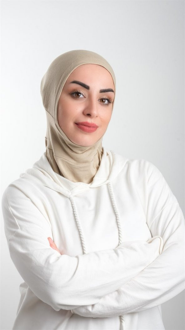 Bej Pratik Hazır Geçmeli Tesettür Bone Sandy Kumaş Spor Hijab 2113_12 ürün görseli 1