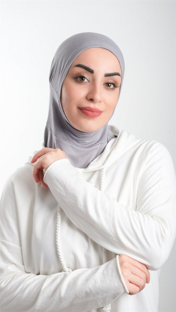 Gri Pratik Hazır Geçmeli Tesettür Bone Sandy Kumaş Spor Hijab 2113_15 ürün görseli 1