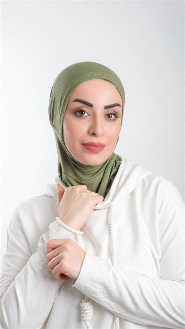 Fıstık Yeşili Pratik Hazır Geçmeli Tesettür Bone Sandy Kumaş Spor Hijab 2113_36 ürün görseli 1